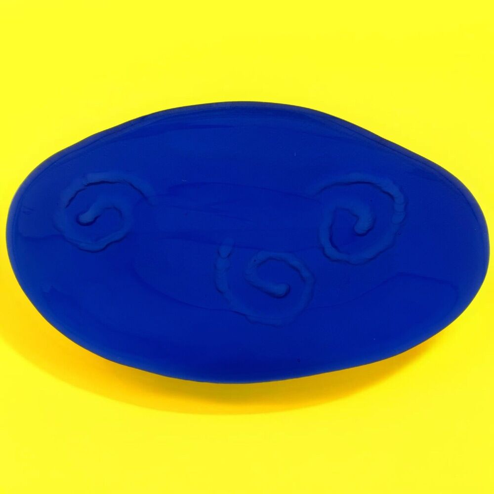 Unique Cobalt Blue Art Glass Dish with Swirl Design 9"
